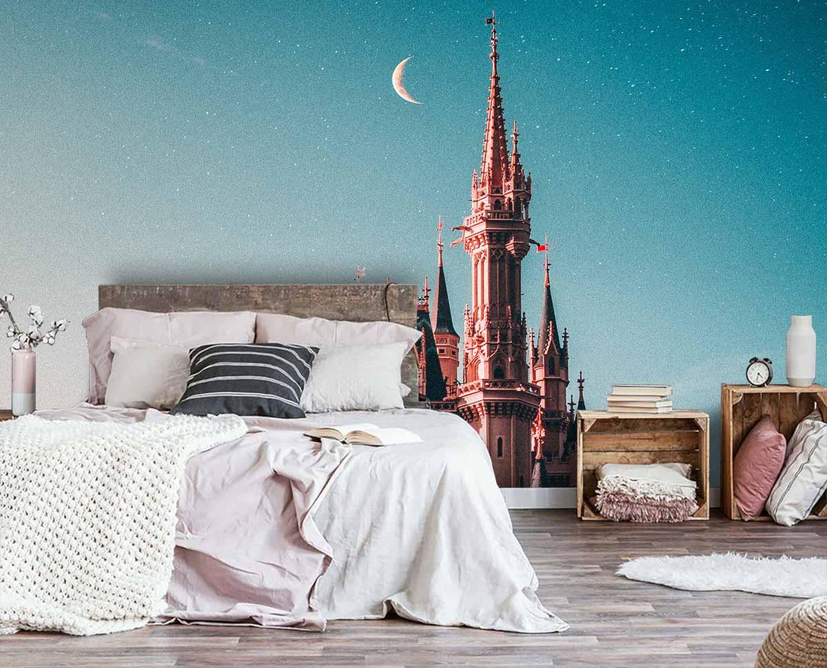 Fototapeta 3D do sypialni ze zdjęciem baśniowego zamku / fototapety przestrzenne