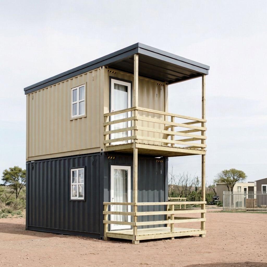 domek z kontenerów z werandą i tarasem