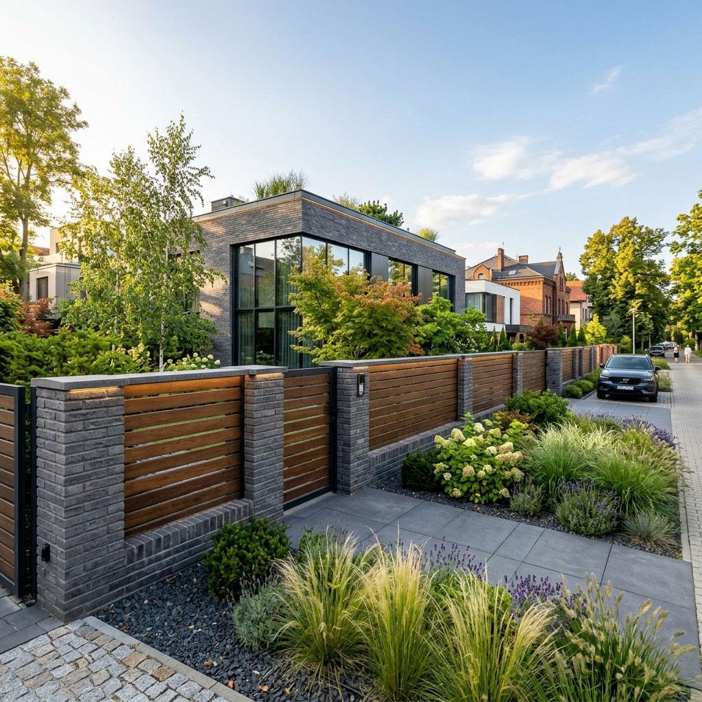 Nowoczesne murowane ogrodzenie wokół domu Wrocław