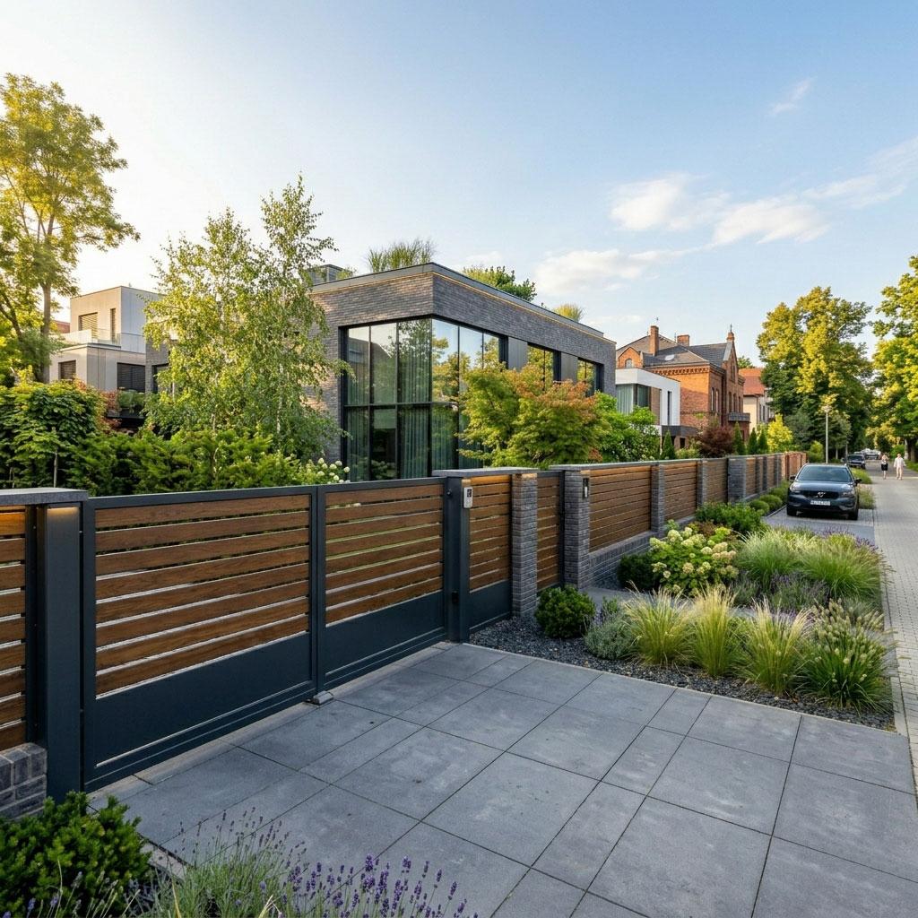 Nowoczesne stalowe ogrodzenie panelowe wokół domu Wrocław