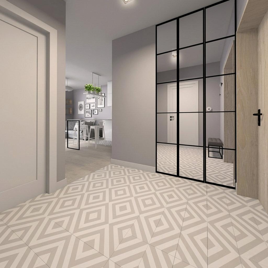 Szary przedpokój w stylu skandynawskim