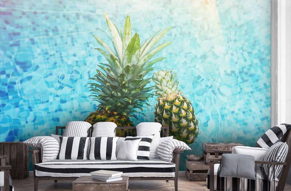 Fototapety 3D do salonu / Fototapeta ananasy w lazurowej wodzie skąpane w lipcowym słońcu
